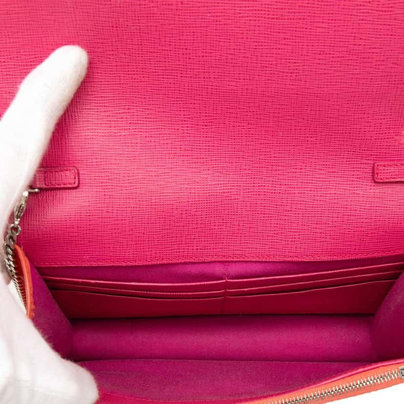 Fendi Vitello Elite Crystal Eye Monster Continental Wallet on Chain Orange Leather Very good condition - Model View