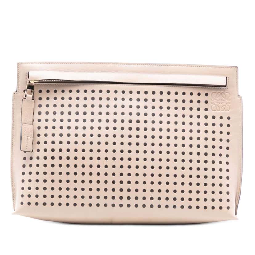 Loewe Perforated Leather Anagram Clutch Brown Leather Very good condition - Front View