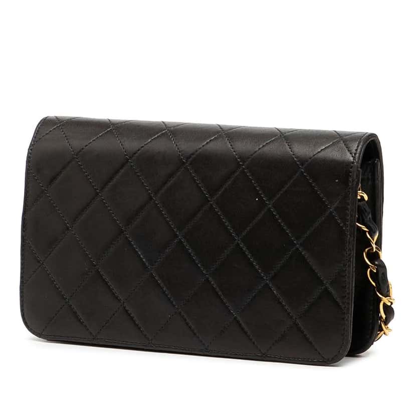 Chanel CC Quilted Lambskin Full Single Flap Black Leather Very good condition - Back View