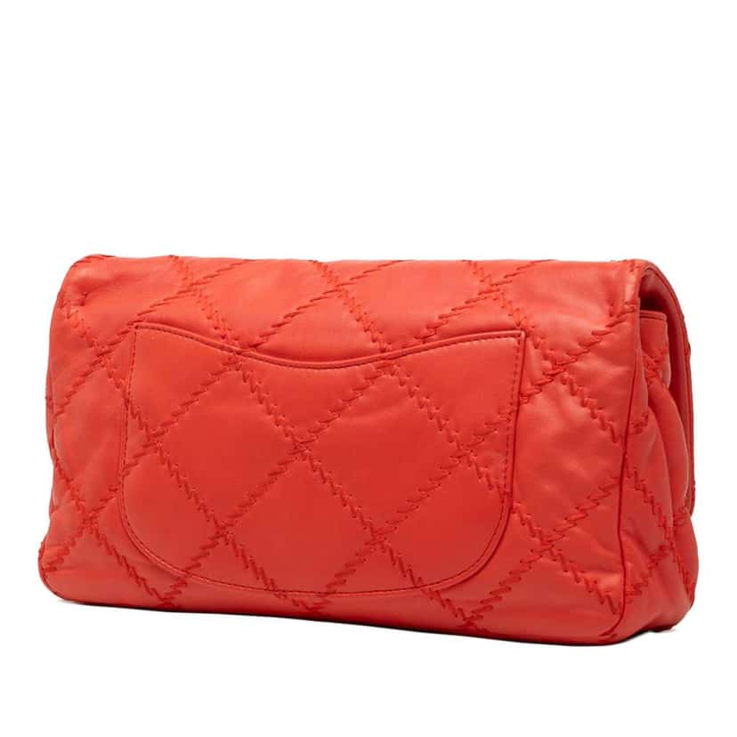 Chanel Quilted Lambskin Ultimate Stitch Flap Orange Leather Very good condition - Back View