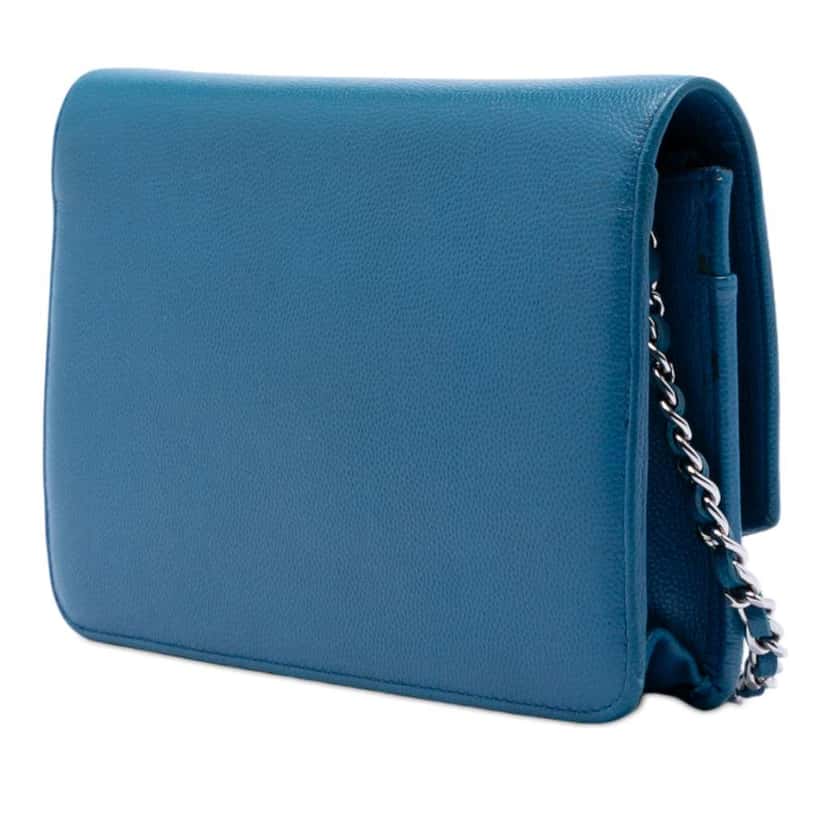 Chanel CC Caviar Sevruga Wallet On Chain Blue Leather Very good condition - Back View