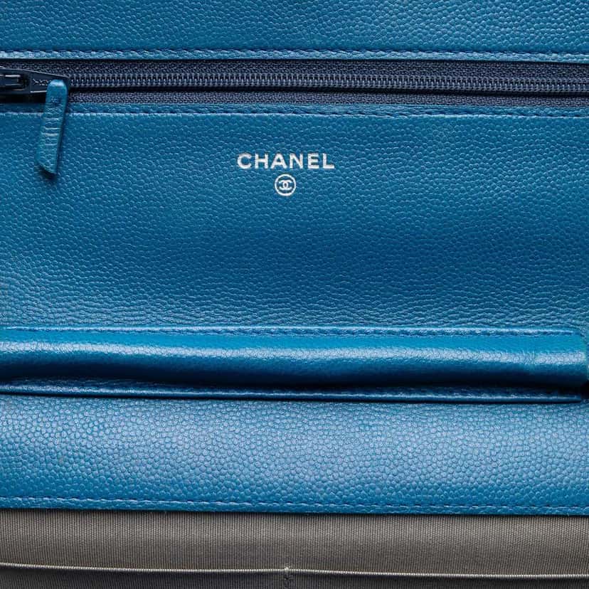 Chanel CC Caviar Sevruga Wallet On Chain Blue Leather Very good condition - Box View