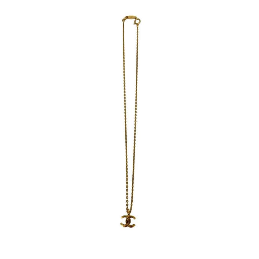 Chanel CC Gold Plated Pendant Chain Necklace Gold Metal Very good condition - Front View