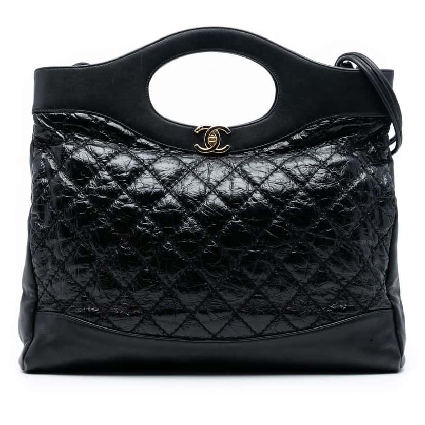 Chanel Large Quilted Shiny Aged Calfskin 31 Shopping Bag Black Leather Good condition - Front View