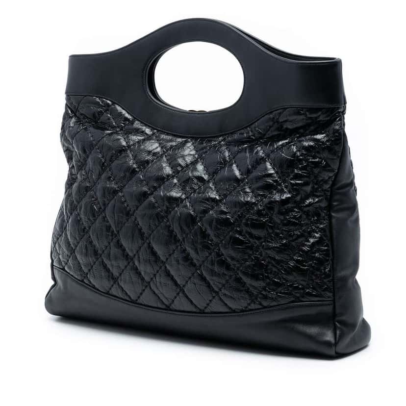 Chanel Large Quilted Shiny Aged Calfskin 31 Shopping Bag Black Leather Good condition - Back View