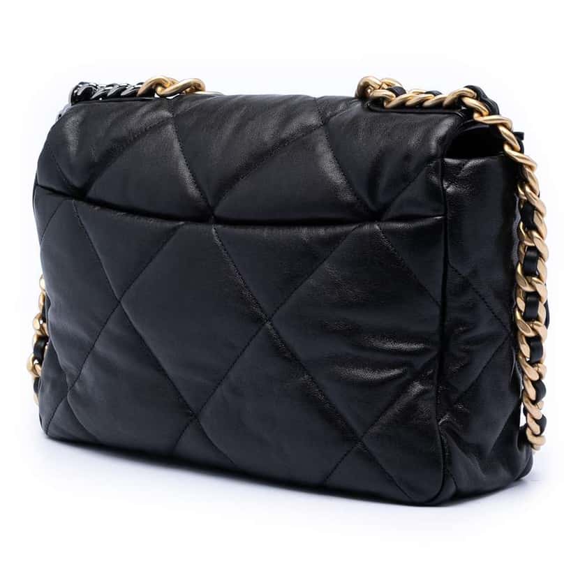 Chanel Large Lambskin 19 Flap Black Leather Very good condition - Back View