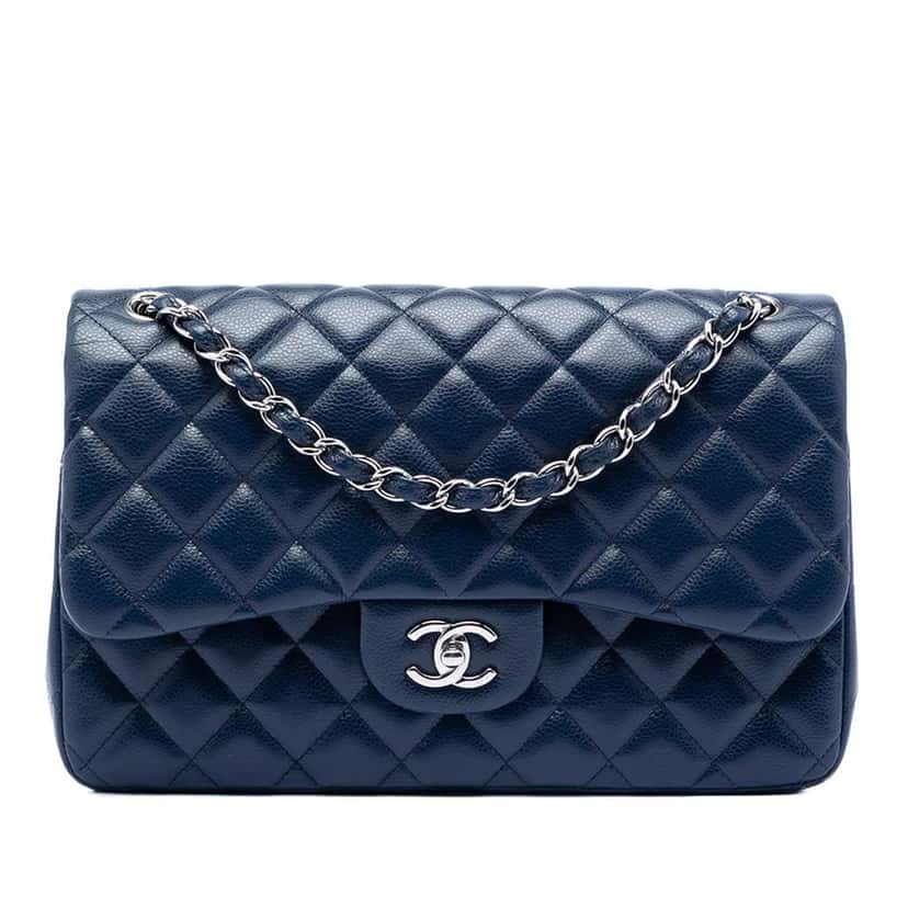 Chanel Jumbo Classic Caviar Double Flap Blue Leather Good condition - Front View