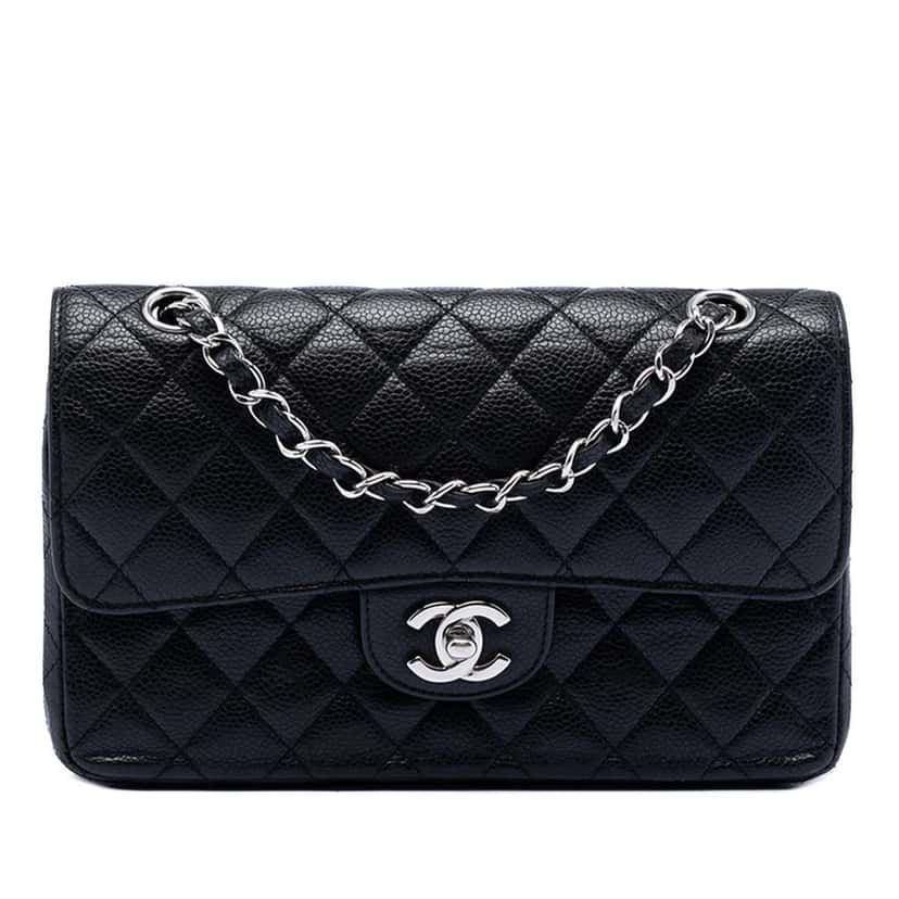 Chanel Small Classic Caviar Double Flap Black Leather Very good condition - Front View