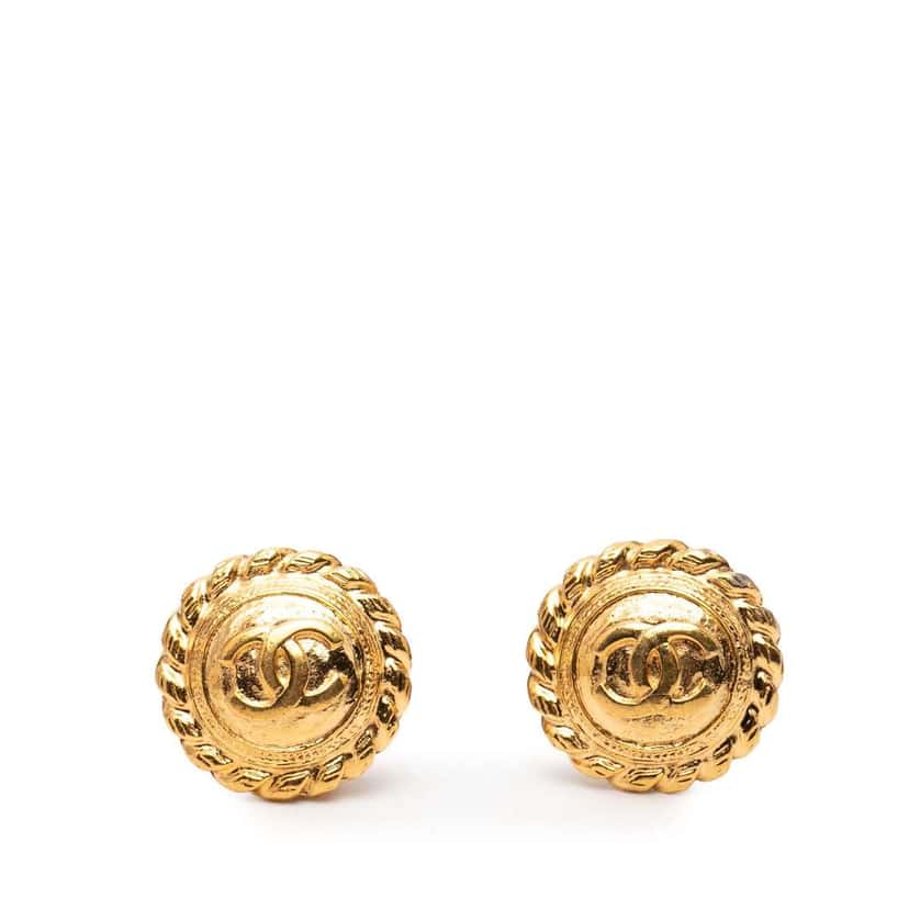 Chanel Gold Plated CC Round Clip On Earrings Gold Metal Very good condition - Front View