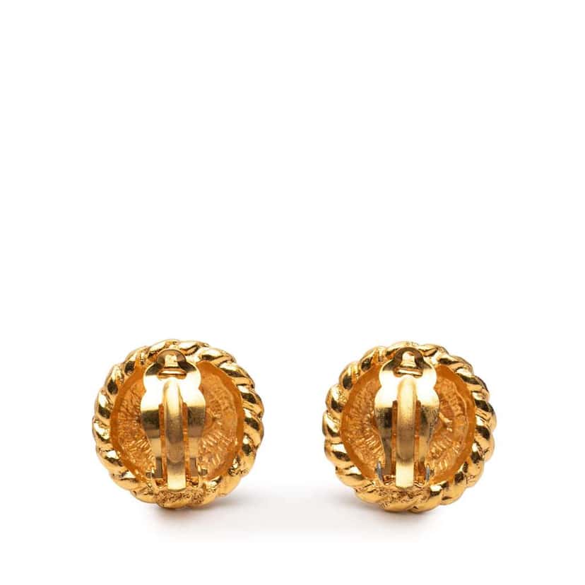 Chanel Gold Plated CC Round Clip On Earrings Gold Metal Very good condition - Back View