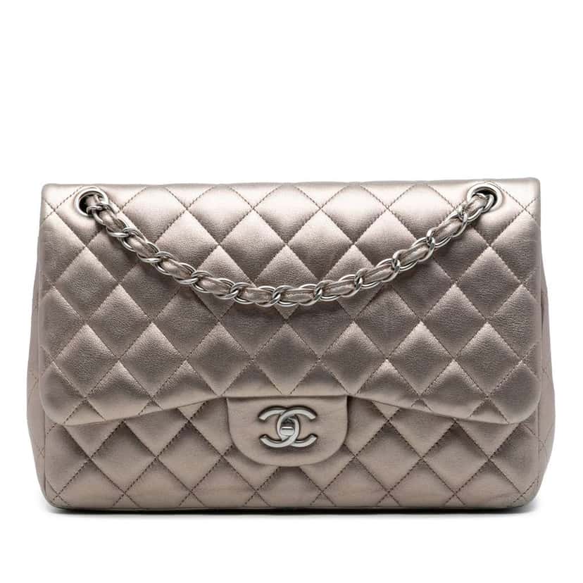 Chanel Jumbo Classic Metallic Lambskin Double Flap Brown Leather Very good condition - Front View
