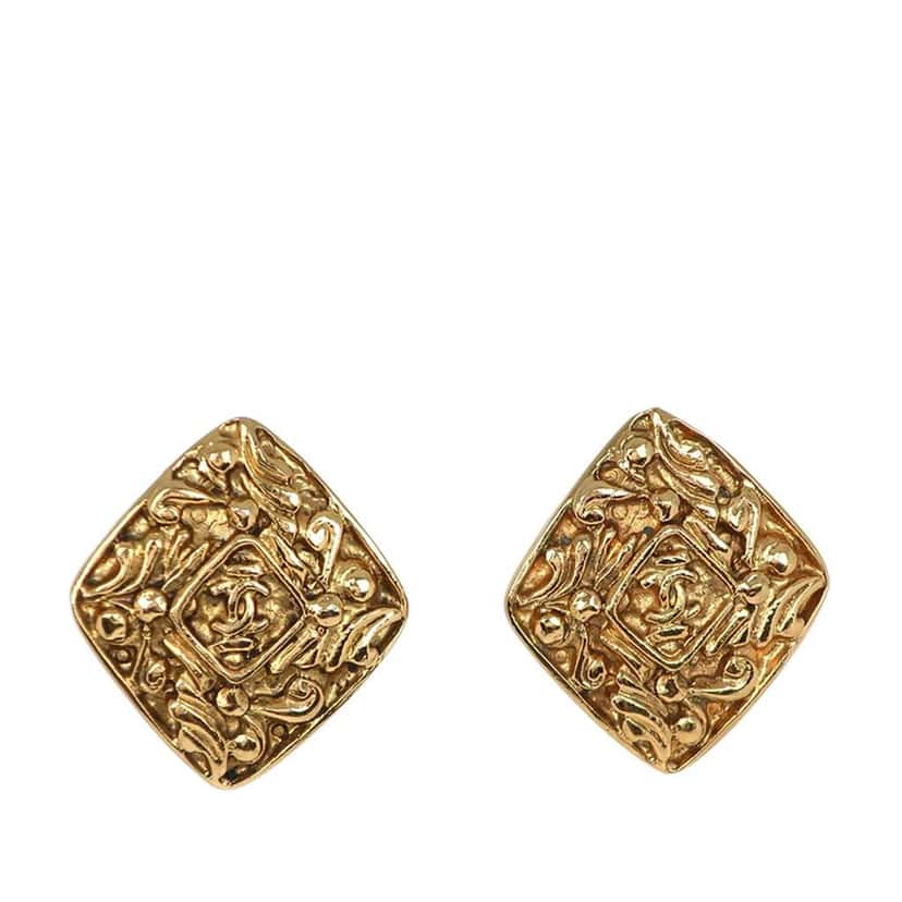 Chanel CC Gold Plated Diamond Clip On Earrings Gold Metal Very good condition - Front View