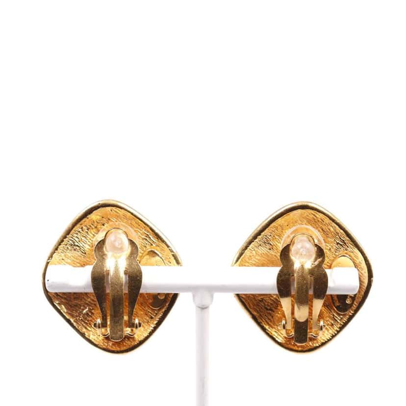 Chanel CC Gold Plated Diamond Clip On Earrings Gold Metal Very good condition - Back View