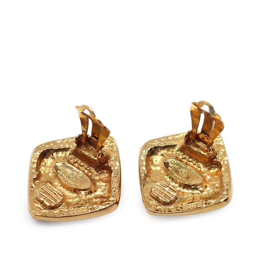 Chanel CC Gold Plated Diamond Clip On Earrings Gold Metal Very good condition - Inside View