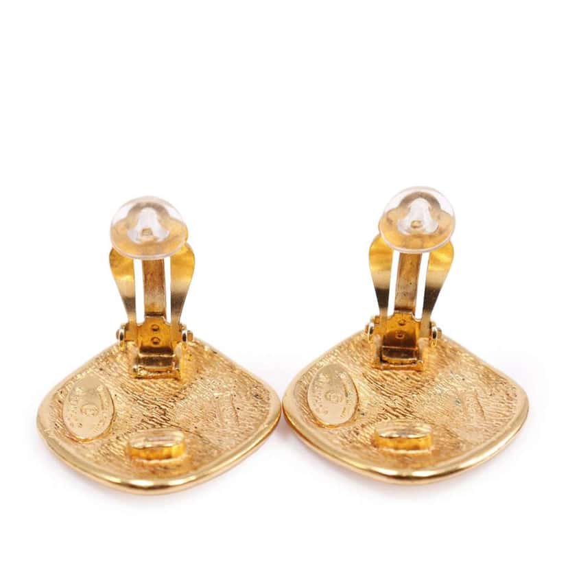 Chanel CC Gold Plated Diamond Clip On Earrings Gold Metal Very good condition - Model View