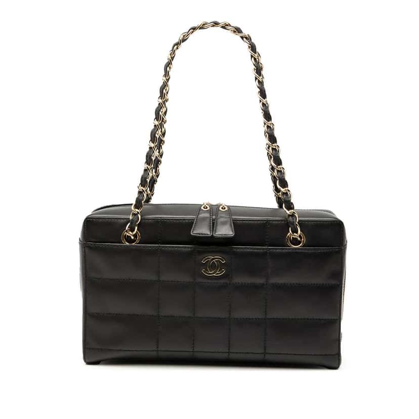 Chanel CC Choco Bar Lambskin Chain Shoulder Bag Black Leather Good condition - Front View