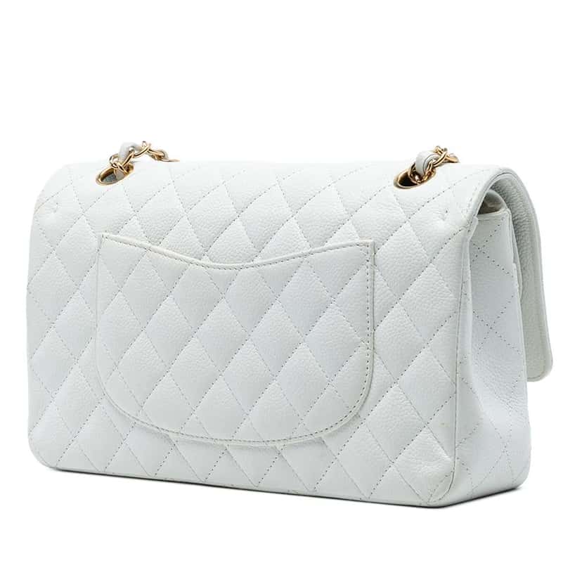 Chanel Medium Classic Caviar Double Flap White Leather Very good condition - Back View