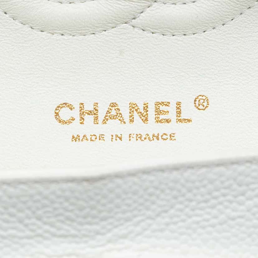 Chanel Medium Classic Caviar Double Flap White Leather Very good condition - Box View