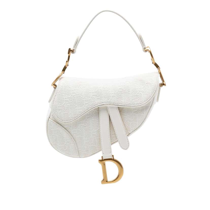 Dior Mini Oblique Canvas Saddle Bag White Canvas Very good condition - Front View