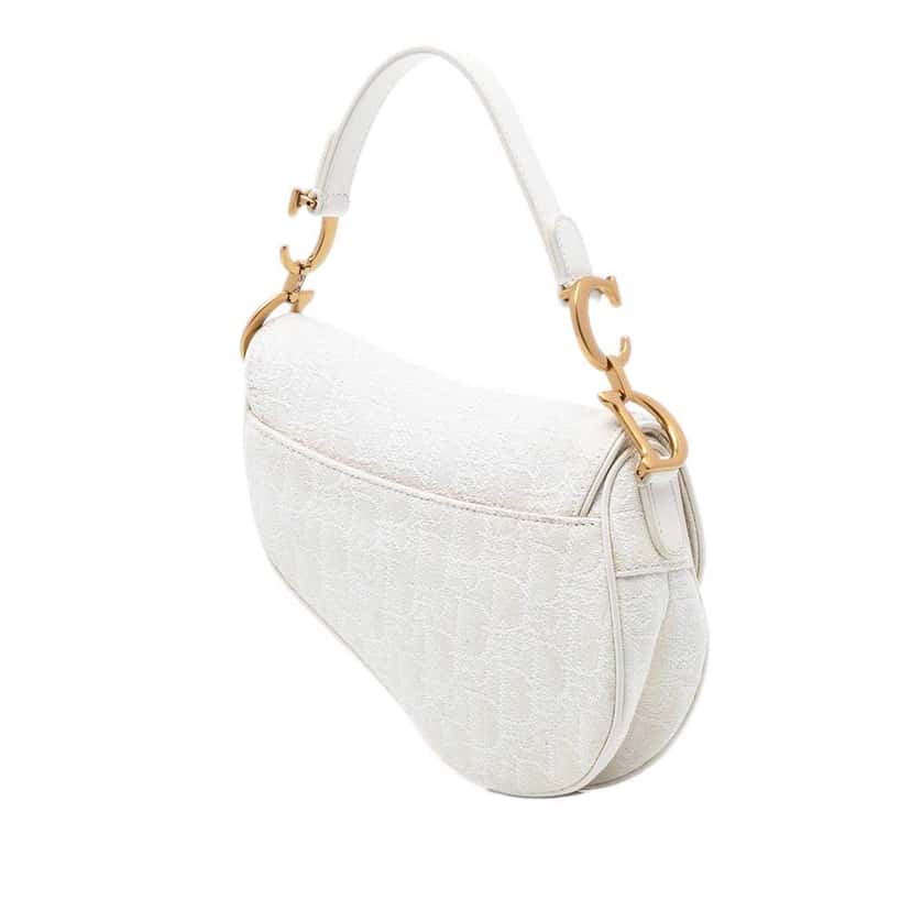 Dior Mini Oblique Canvas Saddle Bag White Canvas Very good condition - Back View