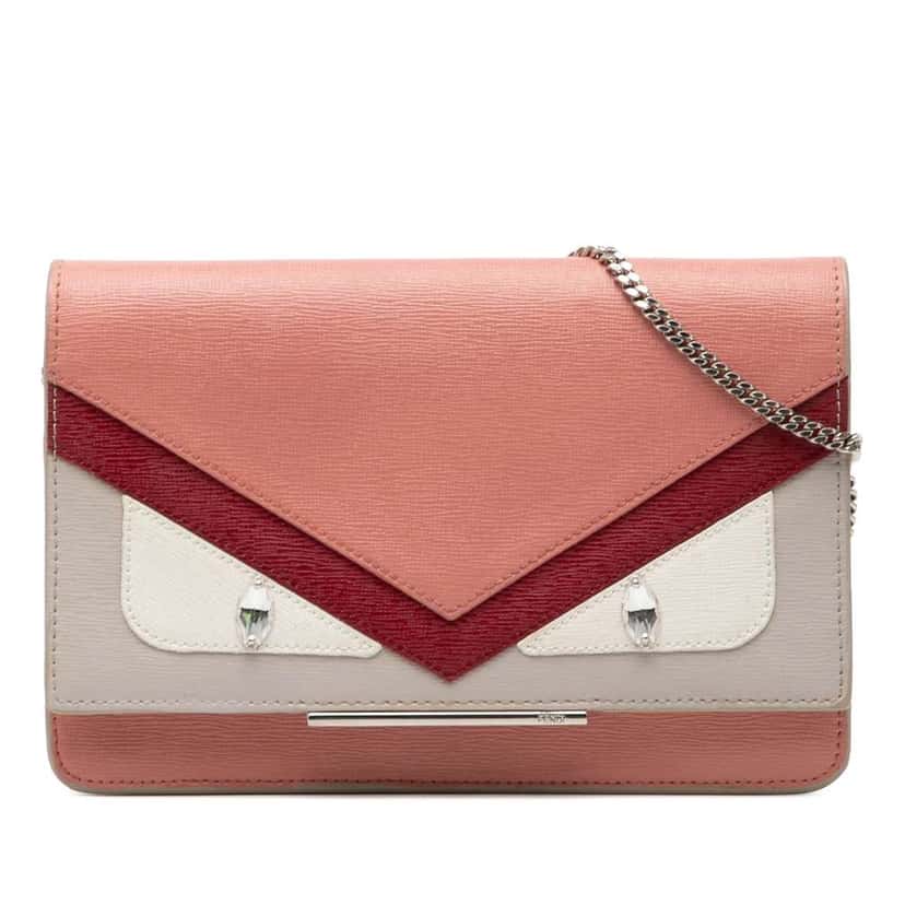 Fendi Leather Crystal Eye Monster Tube Wallet On Chain Pink Leather Very good condition - Front View