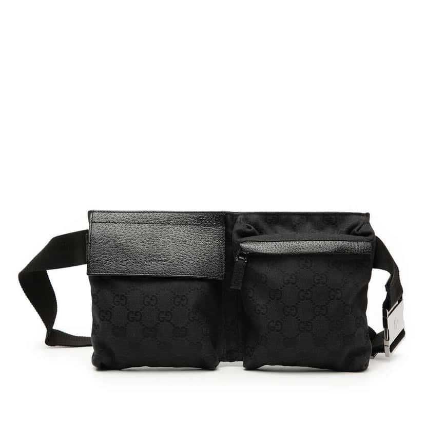 Gucci GG Canvas Double Pocket Belt Bag Black Canvas Very good condition - Front View