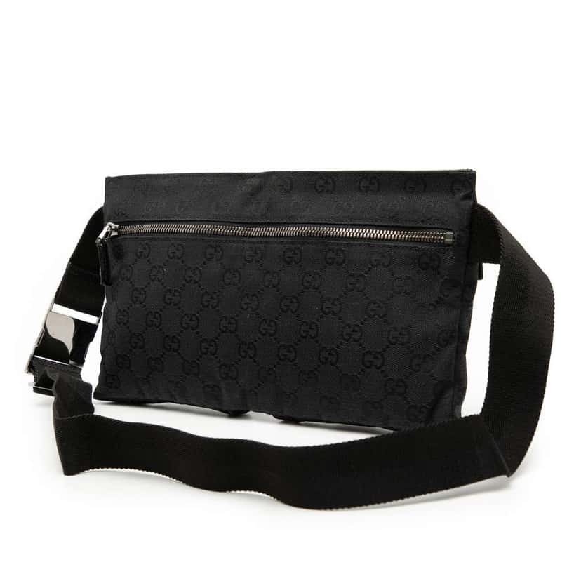 Gucci GG Canvas Double Pocket Belt Bag Black Canvas Very good condition - Back View
