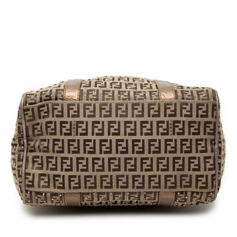 Fendi Studded Zucchino Canvas Boston Bag Brown Canvas Good condition - Inside View