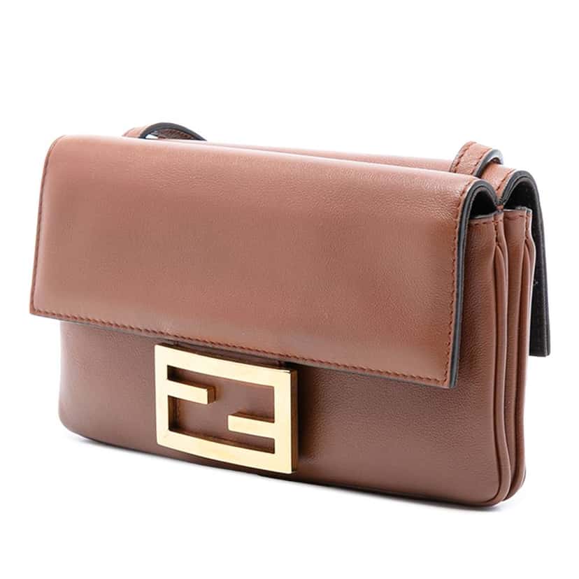 Fendi Leather Duo Baguette Crossbody Brown Leather Very good condition - Back View