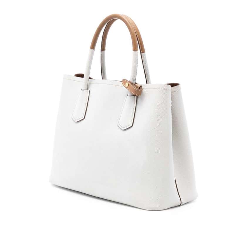 Prada Medium Bicolor Saffiano Cuir Double Satchel White Leather Very good condition - Back View