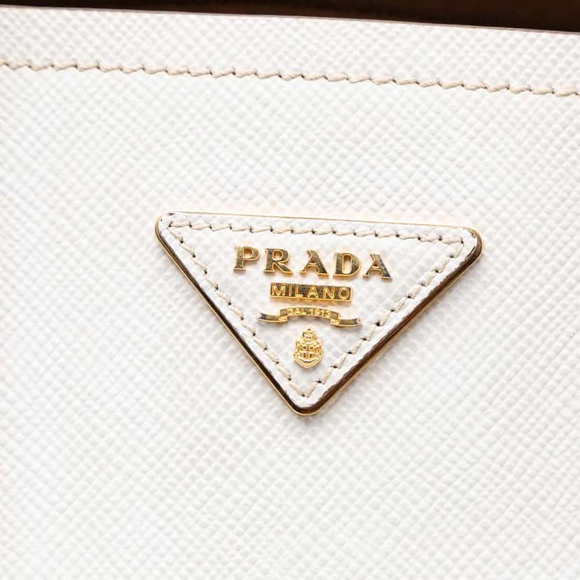 Prada Medium Bicolor Saffiano Cuir Double Satchel White Leather Very good condition - Box View