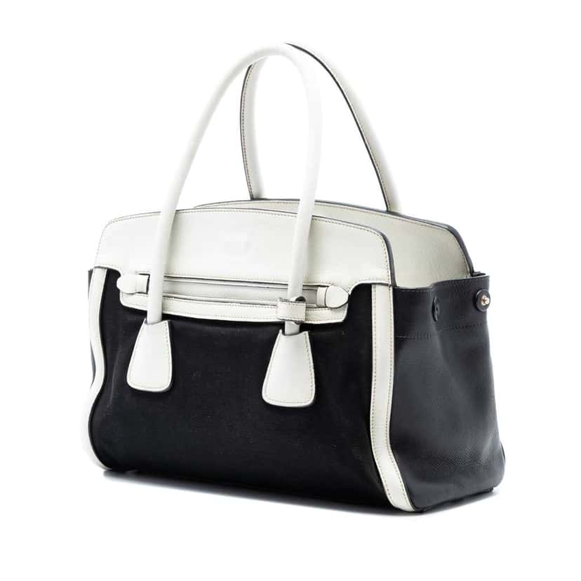 Prada Bicolor Saffiano Cuir Trimmed Canvas Satchel Black Canvas Very good condition - Back View