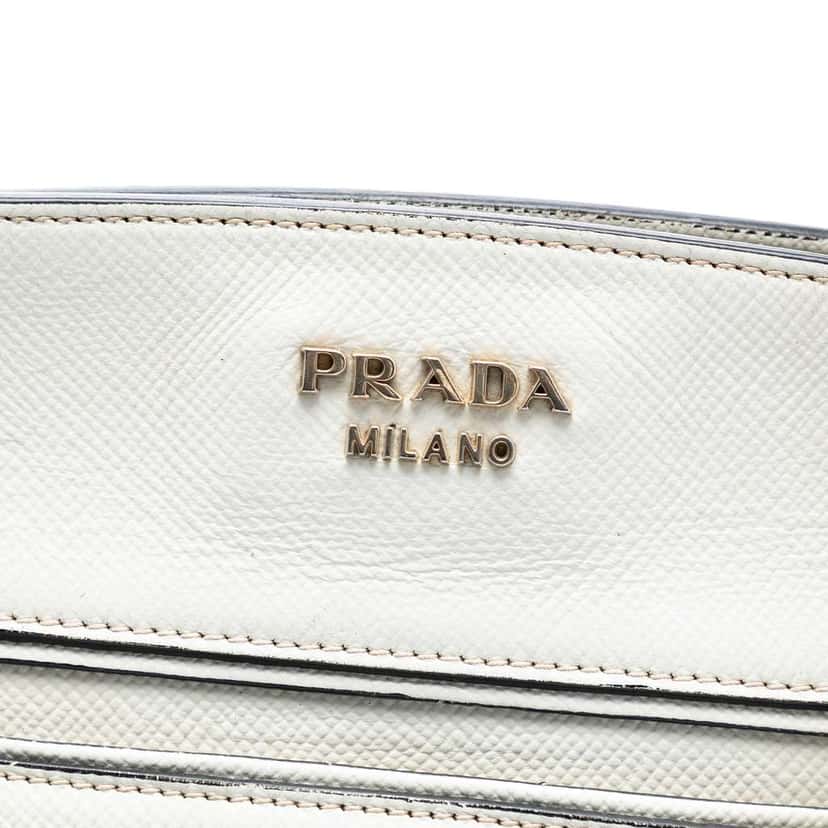 Prada Bicolor Saffiano Cuir Trimmed Canvas Satchel Black Canvas Very good condition - Box View