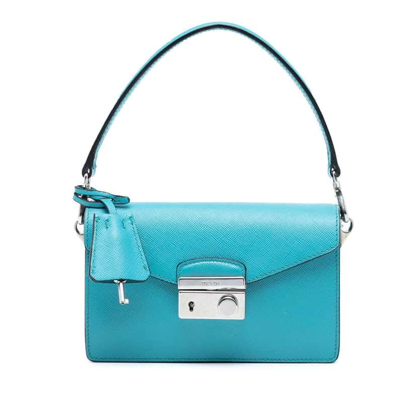Prada Saffiano Lux Sound Lock Satchel Blue Leather Very good condition - Front View