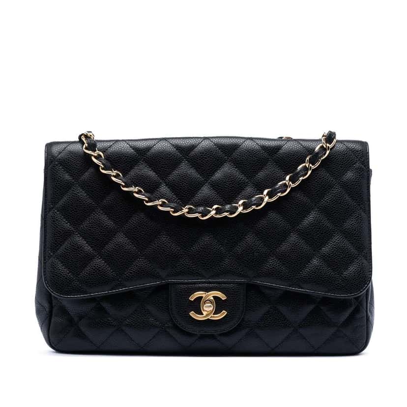Chanel Jumbo Classic Caviar Single Flap Black Leather Good condition - Front View