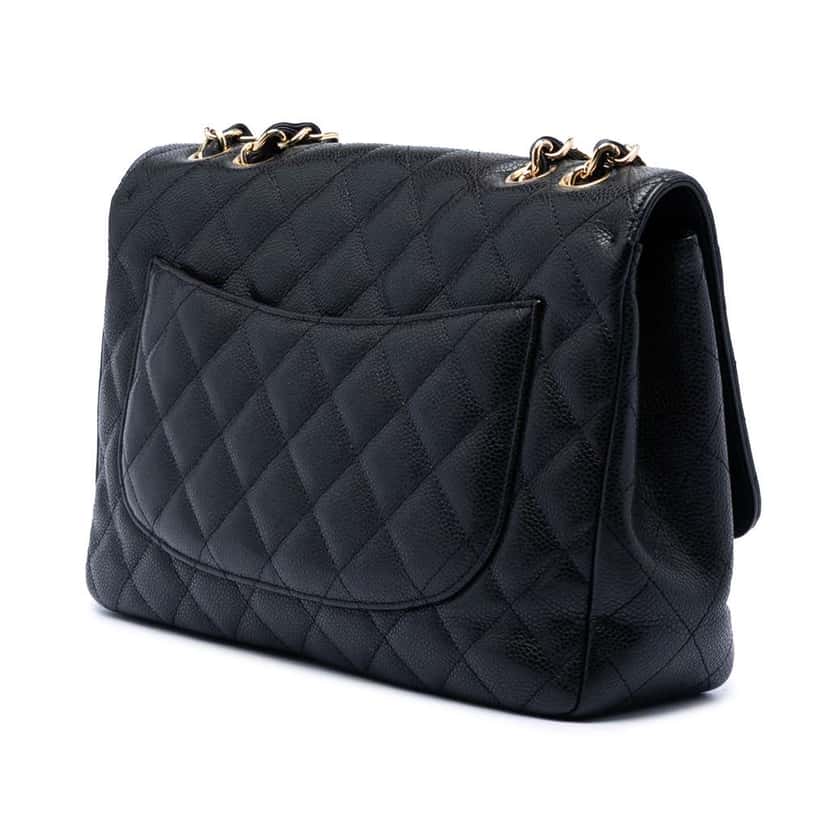 Chanel Jumbo Classic Caviar Single Flap Black Leather Good condition - Back View
