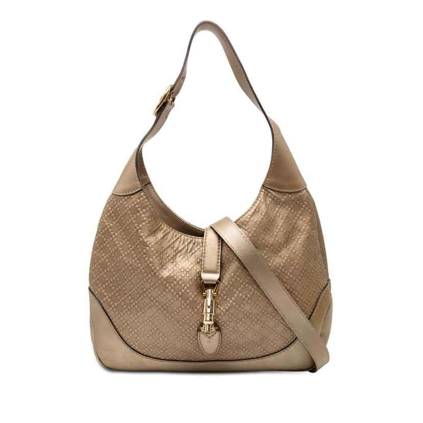 Gucci Diamante Leather Jackie O Bouvier Shoulder Bag Gold Leather Very good condition - Front View