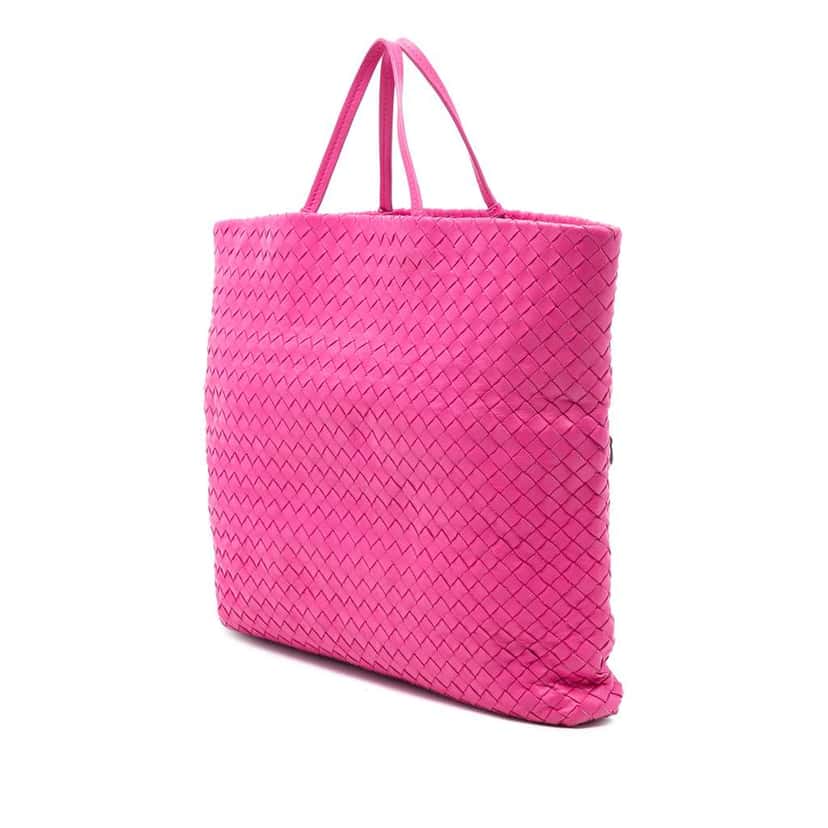 Bottega Veneta Nappa Intrecciato Fold Over Tote Pink Leather Very good condition - Back View