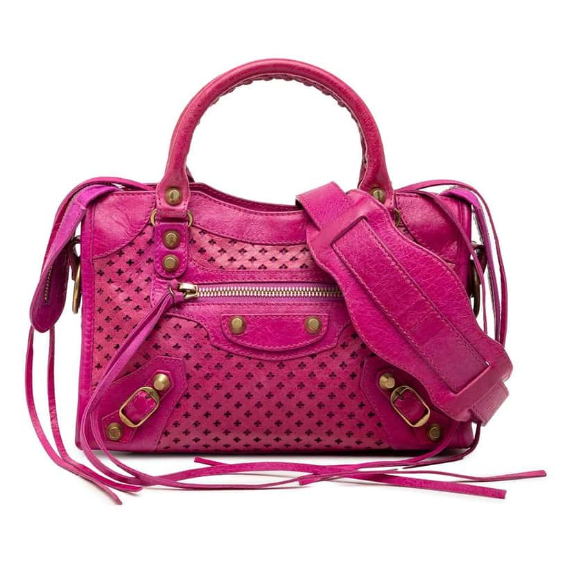 Balenciaga Mini Lambskin Motocross Stadio Laser Cut Cross Classic City Satchel Pink Leather Very good condition - Front View