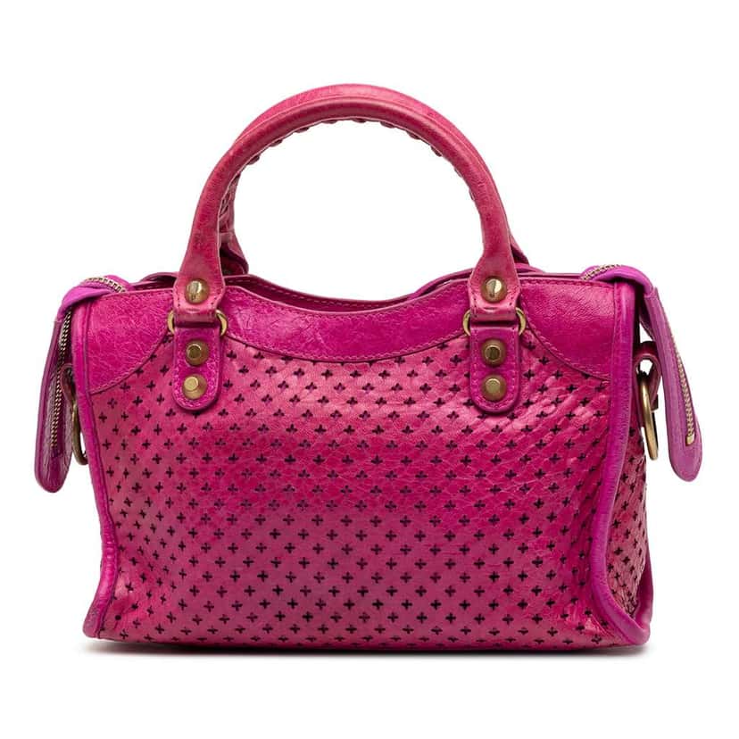 Balenciaga Mini Lambskin Motocross Stadio Laser Cut Cross Classic City Satchel Pink Leather Very good condition - Back View