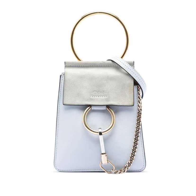 Chloé Mini Calfskin and Suede Faye Bracelet Bag Grey Leather Very good condition - Front View