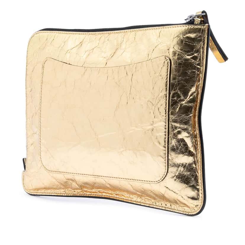 Chanel Metallic Lambskin Je Ne Suis Pas En Solde Clutch Gold Leather Good condition - Back View