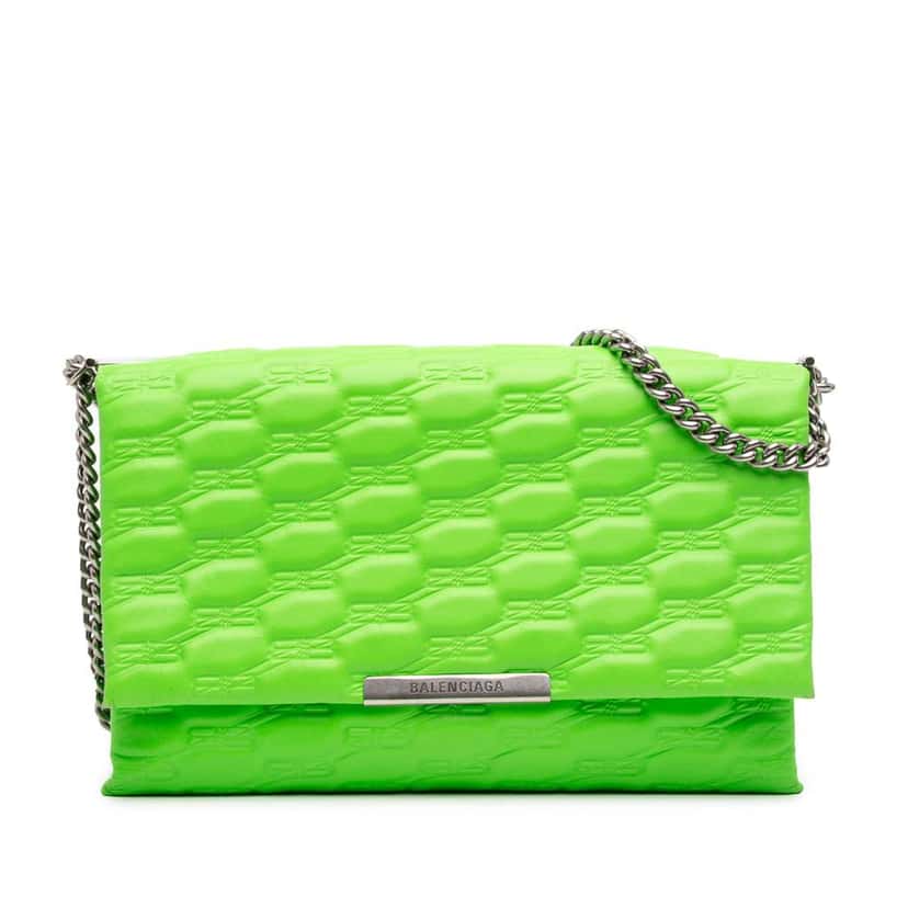 Balenciaga Embossed Leather BB Monogram Chain Flap Green Leather Very good condition - Front View