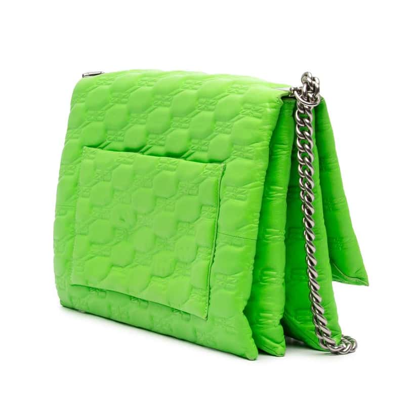 Balenciaga Embossed Leather BB Monogram Chain Flap Green Leather Very good condition - Back View