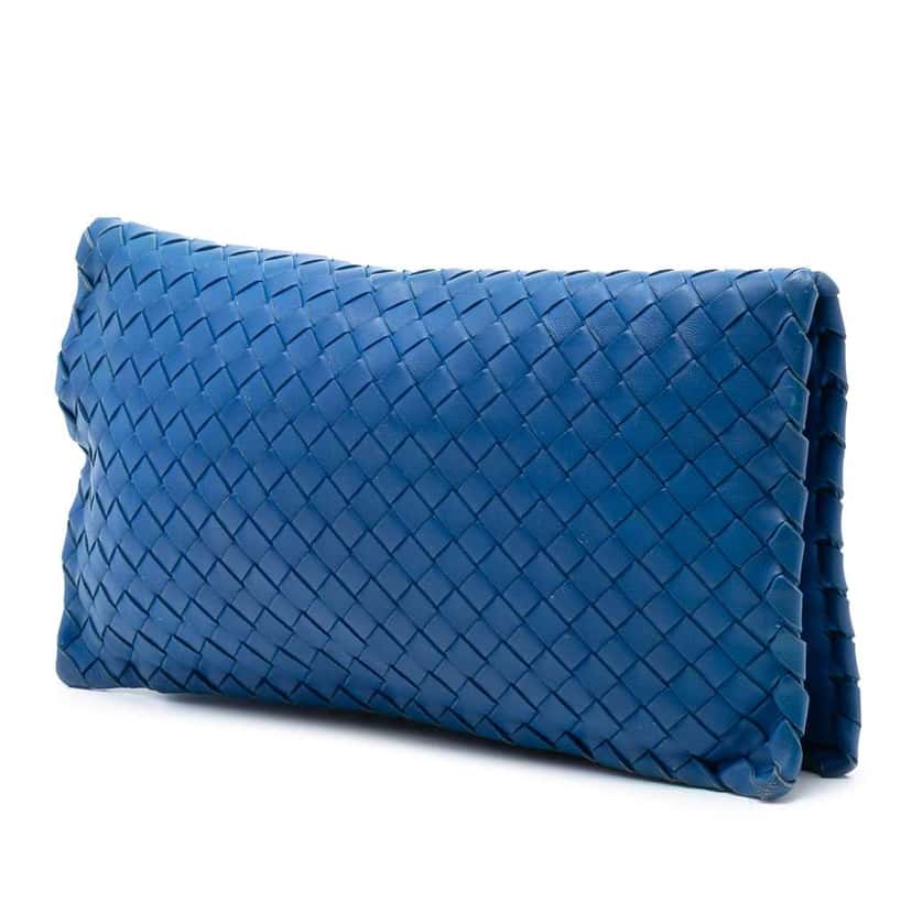 Bottega Veneta Nappa Intrecciato Turn Lock Clutch Blue Leather Very good condition - Back View
