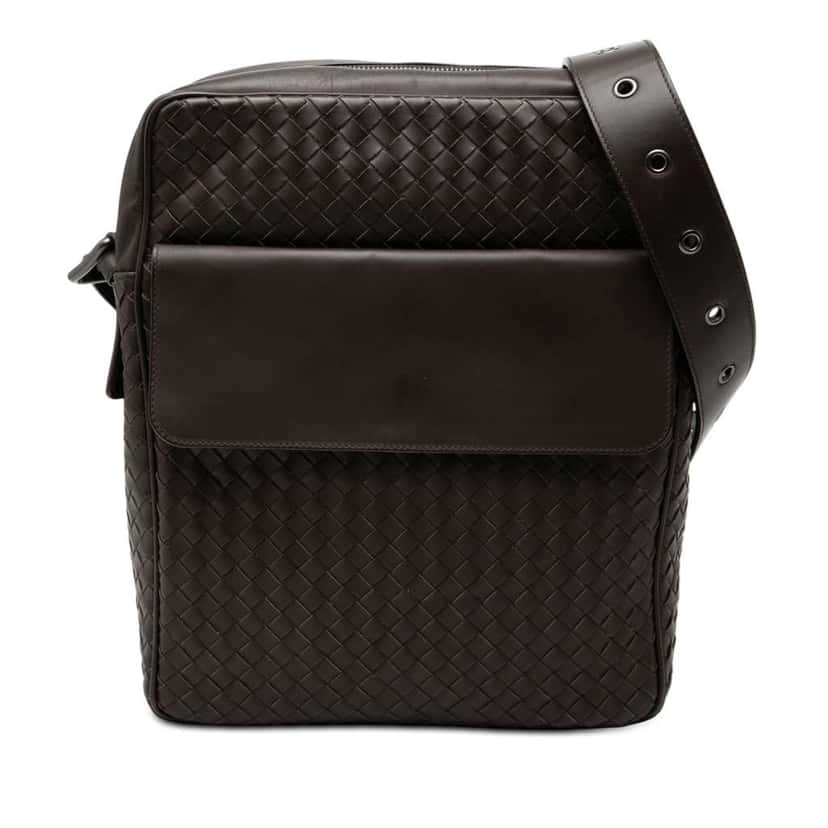 Bottega Veneta Nappa Intrecciato Front Pocket Crossbody Brown Leather Good condition - Front View