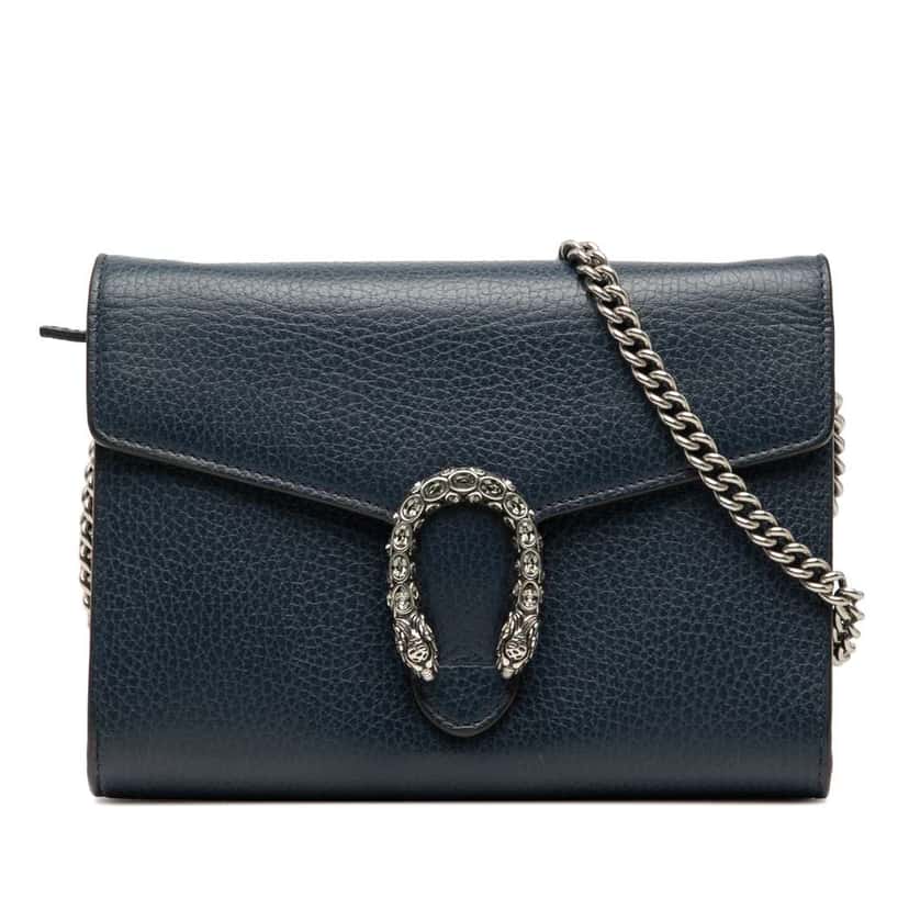 Gucci Mini Leather Dionysus Wallet on Chain Blue Leather Very good condition - Front View