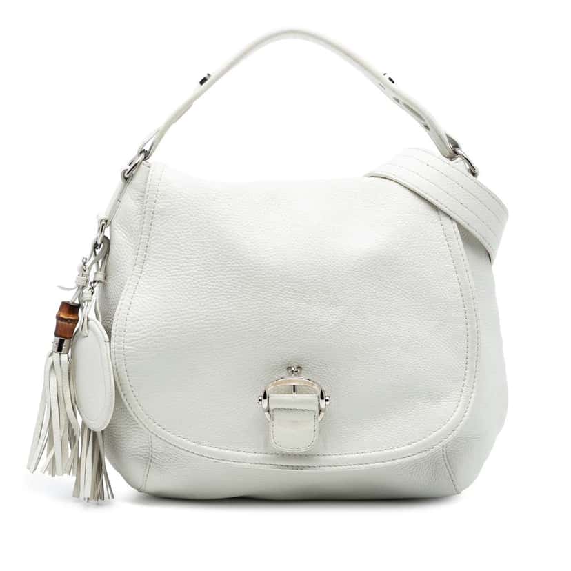 Gucci Large Calfskin Techno Horsebit Satchel White Leather Good condition - Front View