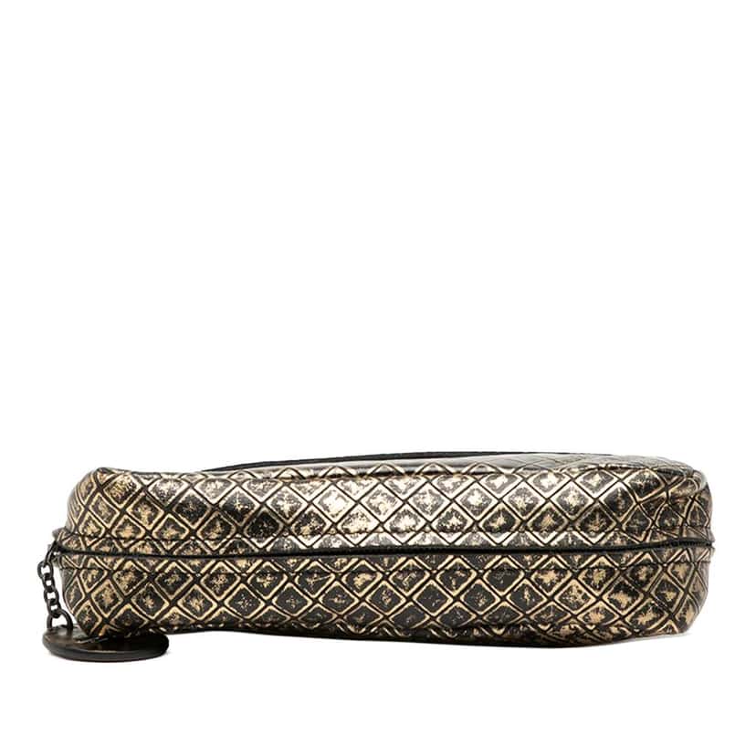 Bottega Veneta Metallic Calfskin Intrecciomirage Chain Flap Crossbody Gold Leather Very good condition - Inside View
