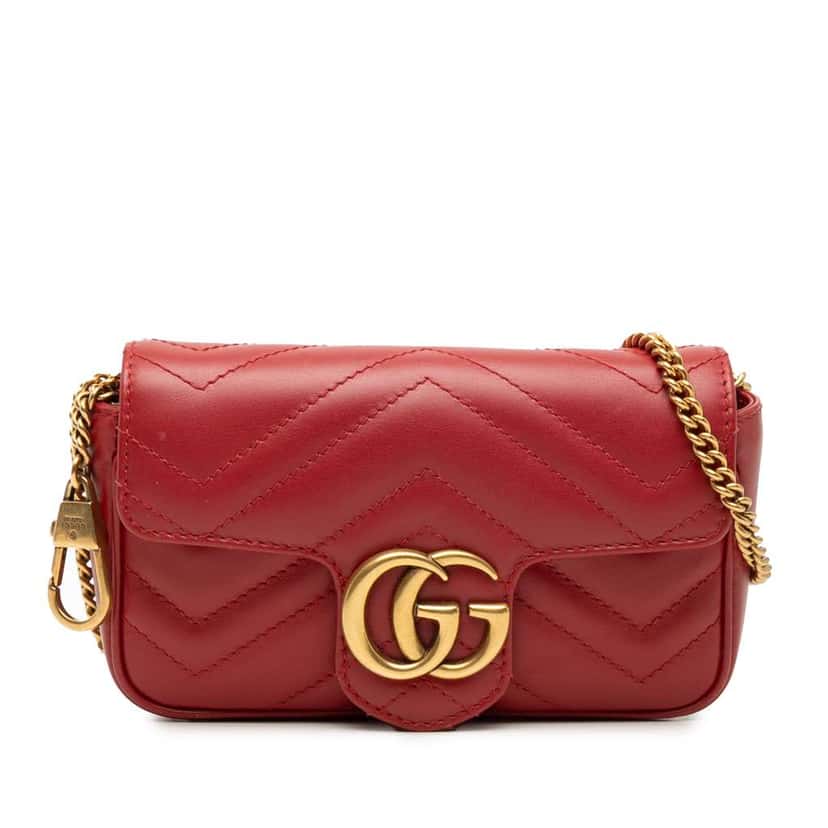 Gucci Mini GG Marmont Matelasse Leather Flap Crossbody Red Leather Very good condition - Front View